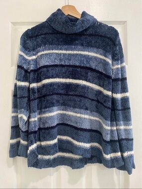 Blue Striped Cowl Neck Sweater